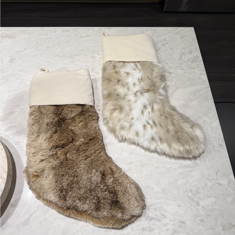 Pottery Barn Faux Fur Stockings (brown & white)
